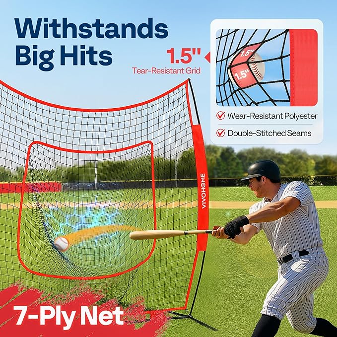 VIVOHOME Baseball Softball Batting Net - 7x7 Ft Baseball Backstop, Softball Practice Net for Hitting, Pitching, Throwing with Batting Tee and Carry Bag