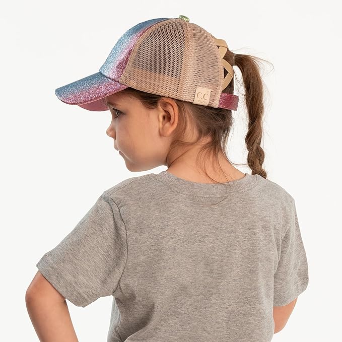 C.C Ponycap Messy High Bun Ponytail Adjustable Glitter Mesh Trucker Baseball Cap