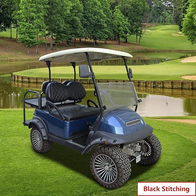 NOKINS P Diamond Seat Cover for Golf Cart Club Car Precedent Original Regular Cushion, No Stapler Required, Golf Cart Vinyl Replacement Front Seat Cover Black Stitching