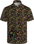 HUURAY Funny Golf Polos for Men Funny Print Short Sleeve Shirts Quick Dry Polo Shirts Hawaiian Shirt Performance Golf Outfits