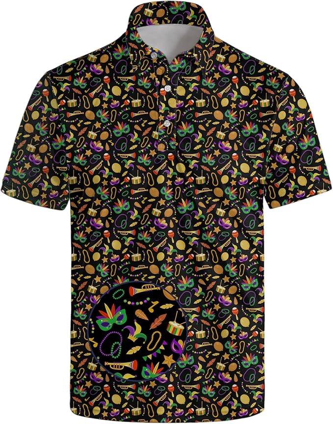 HUURAY Funny Golf Polos for Men Funny Print Short Sleeve Shirts Quick Dry Polo Shirts Hawaiian Shirt Performance Golf Outfits