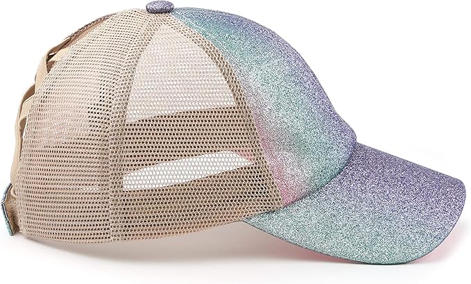 C.C Ponycap Messy High Bun Ponytail Adjustable Glitter Mesh Trucker Baseball Cap