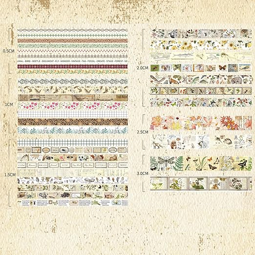 36 Rolls Vintage Washi Tape Pack Retro Arts Adhesive Tapes Wide Chronicle - Image 4