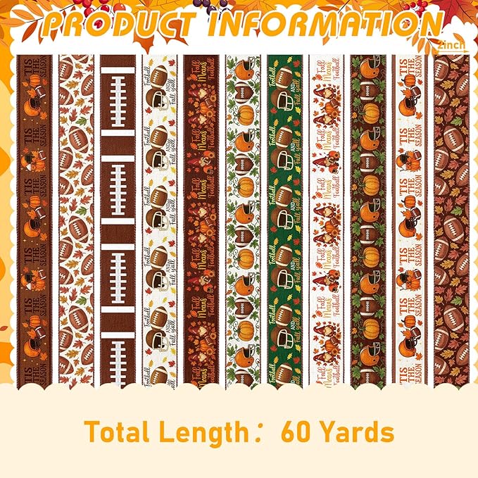 12 Rolls Fall Football Wired Edge Ribbon - Image 3