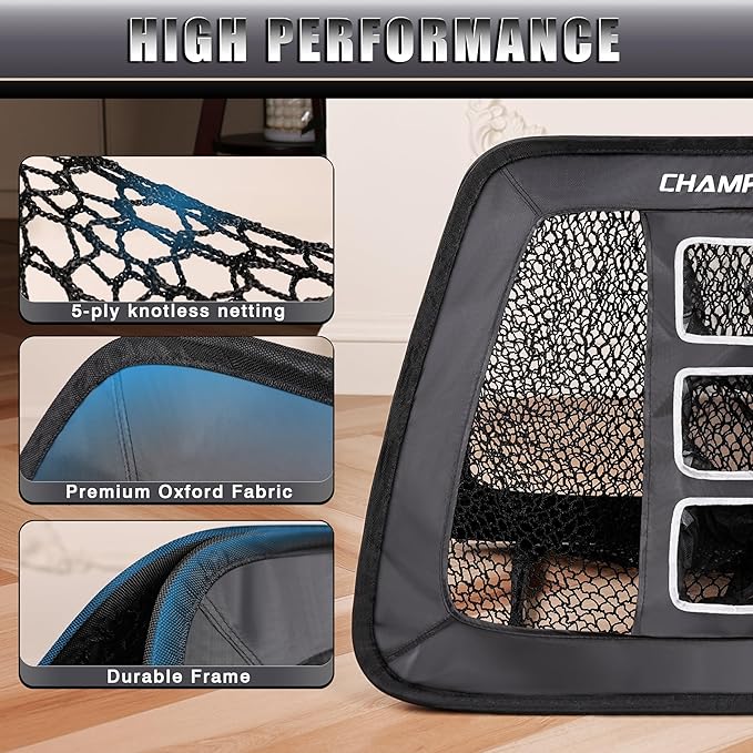 CHAMPKEY Double -Sided Golf Chipping Net with Mat and 12 Foam Balls - Professional Golf Practice Net Ideal for Indoor and Outdoor Training