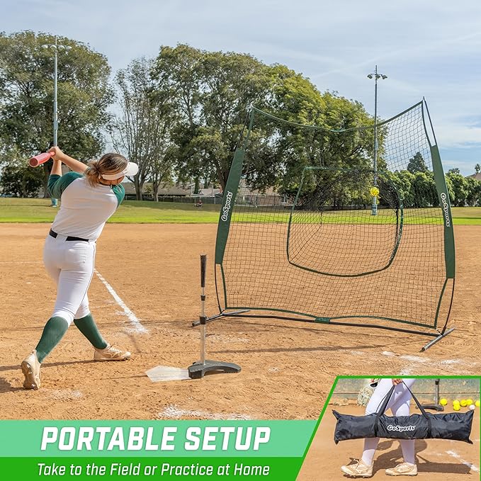 GoSports 7 x 7 ft Baseball & Softball Nets - Available in Team Colors - Batting & Pitching Net with Strike Zone