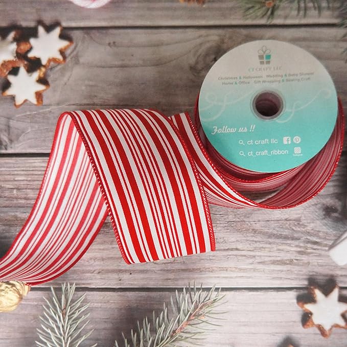 CT CRAFT LLC Red and White Stripe Wired Ribbon – 2.5" Wide x 10 Yards Long - Image 4