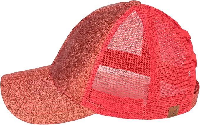 C.C Ponycap Messy High Bun Ponytail Adjustable Glitter Mesh Trucker Baseball Cap