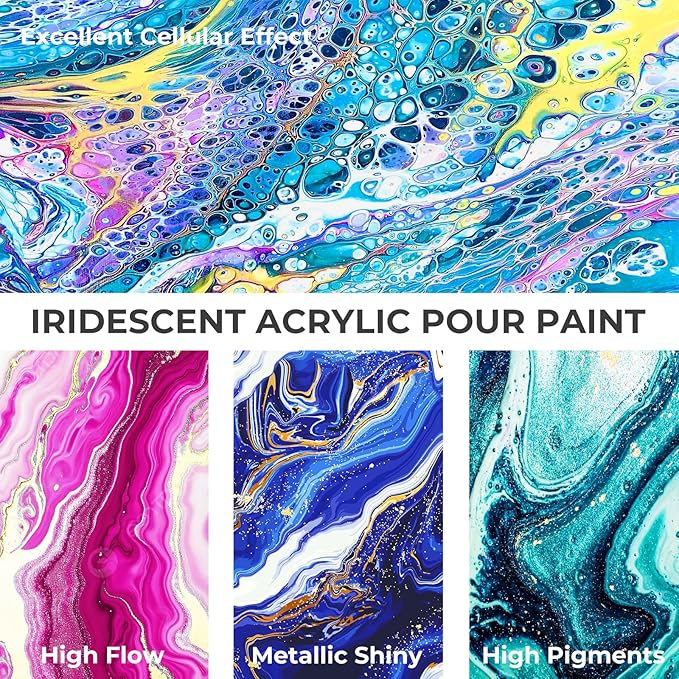 Nicpro 20 Colors Iridescent Metallic Acrylic Pour Paint Supplies Kit, 8.45oz - Image 7