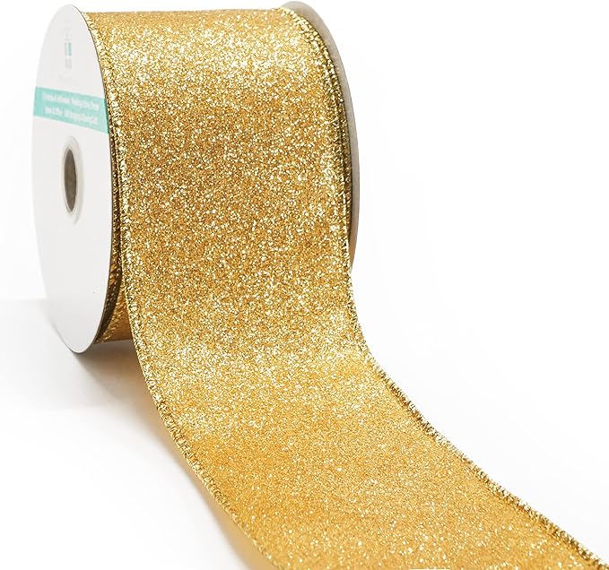 CT CRAFT LLC Glitter Wired Ribbon 2.5" x 10 Yards Yellow Gold by CTCRAFTLLC