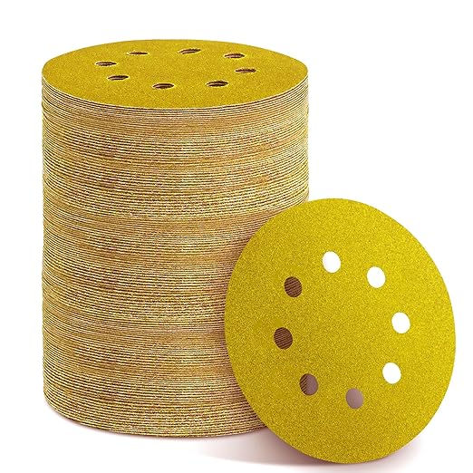 150PCS 150 Grit Gold Sanding Discs, 5-Inch 8-Hole Sandpaper by YEHBS
