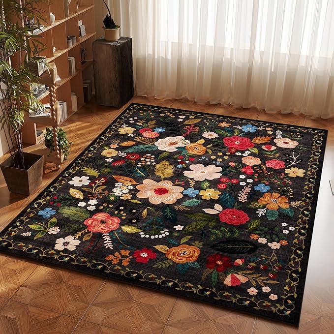 Rugcomf Area Rug 4x6 Rug Washable Boho Rugs Non Slip Low Pile Floral Small by Rugcomf