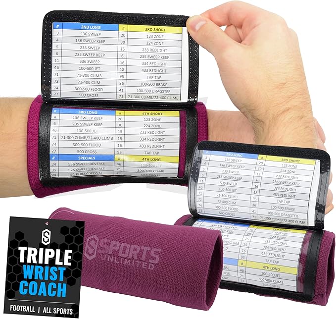 Sports Unlimited Adult Triple Wrist Coach, Football Wristbands for Plays, Baseball Wristbands, QB Arm Bands