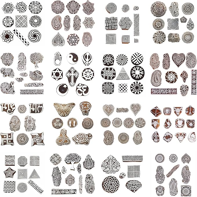 Wooden Printing Stamps Assorted Design by Hashcart