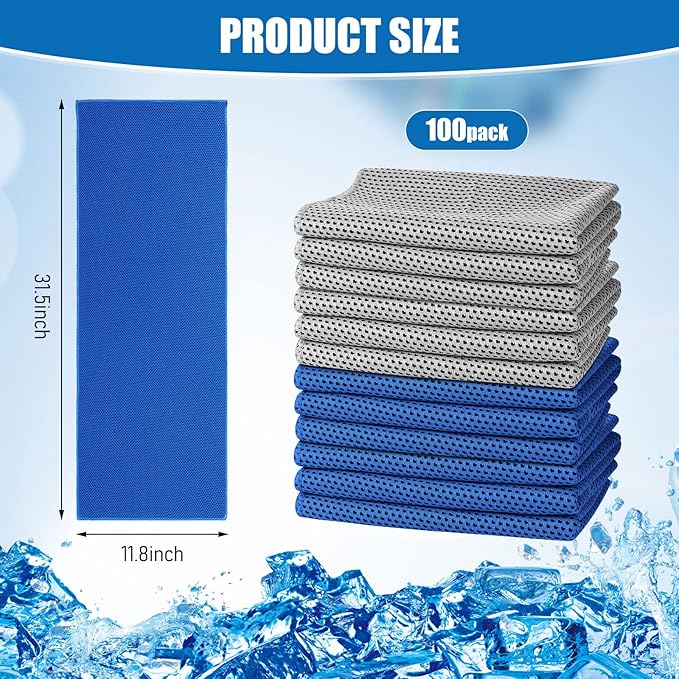 BBTO 100 Pack Cooling Towel - Microfiber Cold Sports Sweat Rags Neck & Face Breathable Ice Chilly Towel for Gym Yoga Golf Workout Beach Accessories