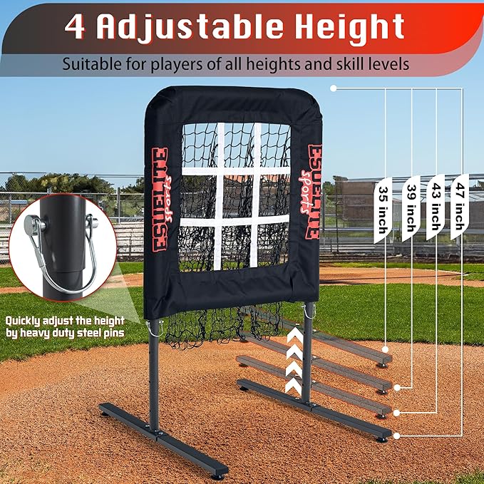9 Hole Pitching Net with Strike Zone, Baseball Softball Pitching Target – Adjustable Height Portable Indoor Outdoor Training Equipment for Pitchers of All Levels, Coaches, and Players