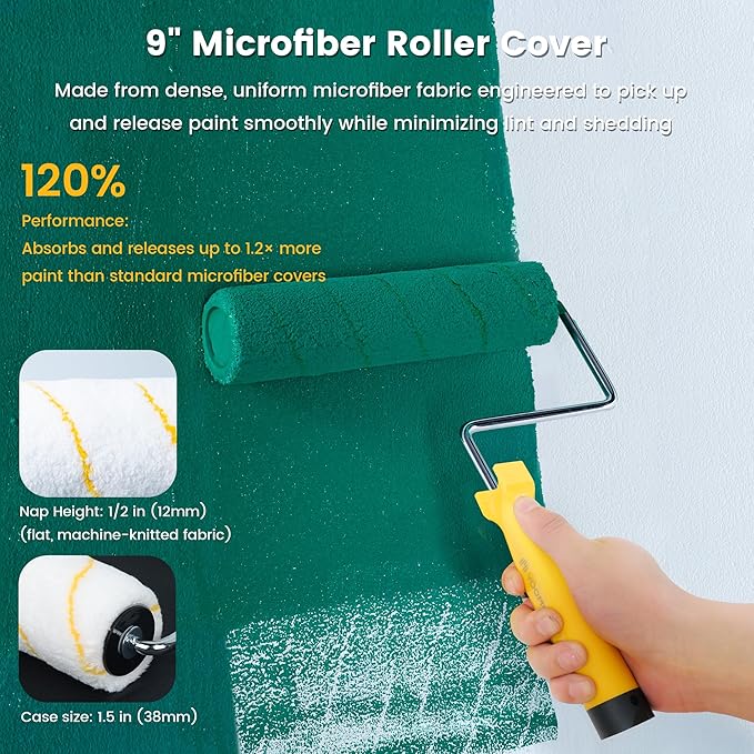 VOOMEY 12 PCS Paint Roller Kit, Deep Grooved Foot Paint Tray, Paint Tray Liner - Image 4