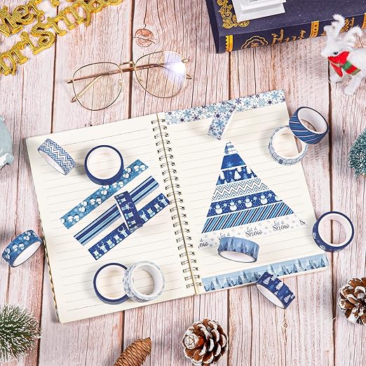 Whaline 12 Rolls Winter Washi Tape Blue White Snowflake Snowman Holiday Masking - Image 5