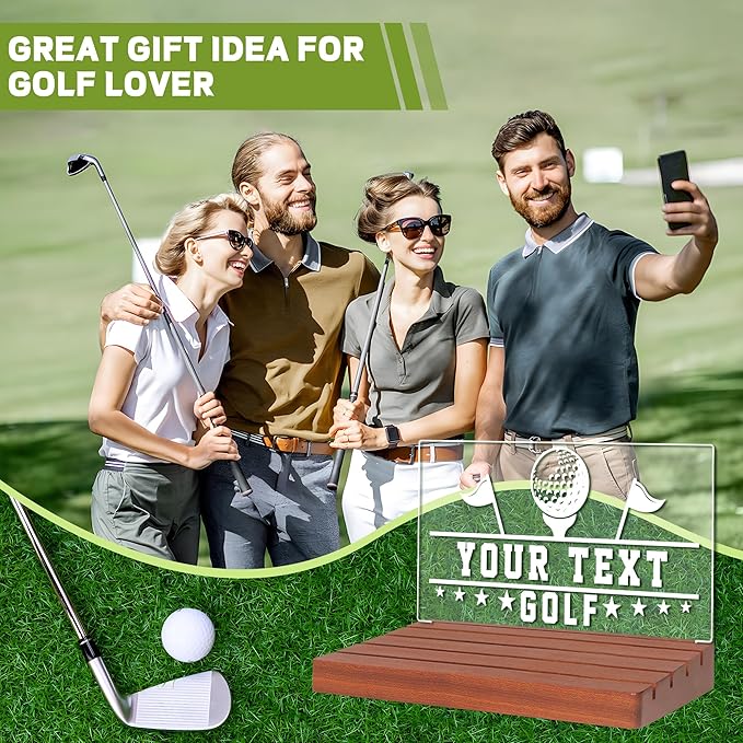 Customized Golf Ball Marker Display, Wooden Acrylic Accessories with Warm White Color Lights USB Powered, Desk Decor, Gift for Golfers