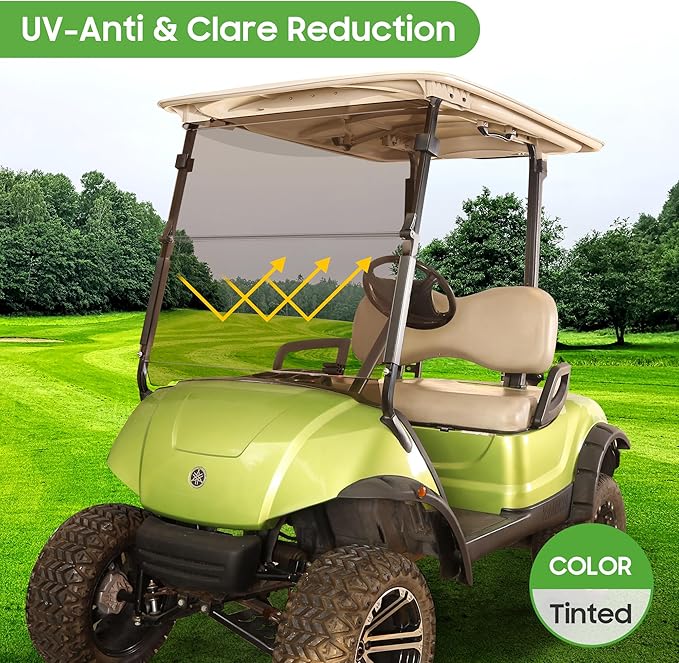 10L0L Tinted Windshield for Yamaha G29/Drive Golf Cart 2007-2016, 4MM Thicken, Foldable and Impact Resistant