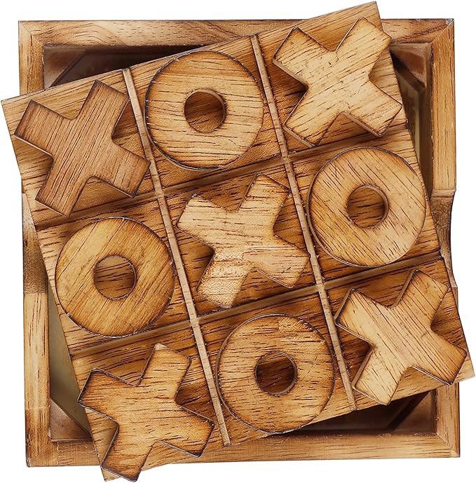 Glintoper Tic Tac Toe & Tumble Tower Blocks Tables Game Set, Classic Wood - Image 8