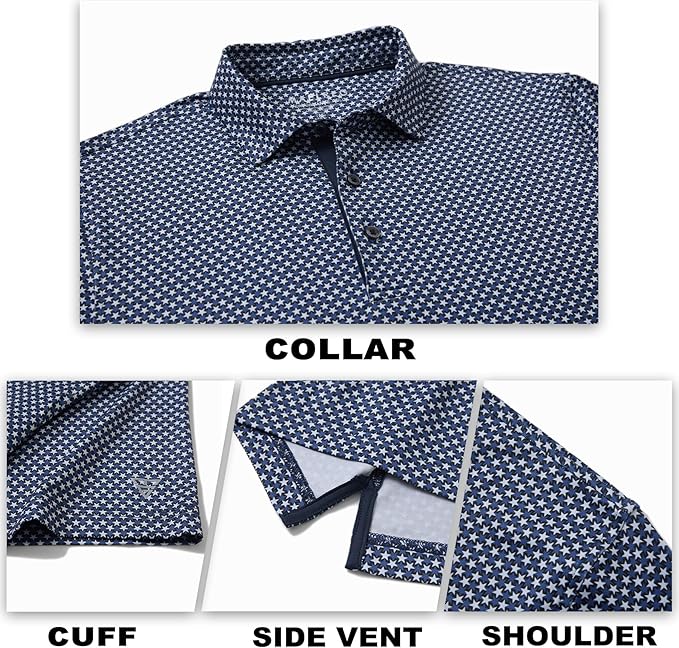M MAELREG Mens Golf Shirt Short Sleeve Dry Fit Print Moisture Wicking Performance Patterns Collared Polo Shirt