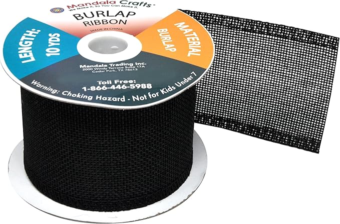 Mandala Crafts Black Burlap Ribbon 2.5 Inches Wide Jute Ribbons - Image 4