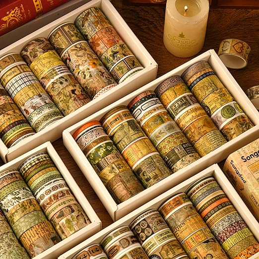 36 Rolls Vintage Washi Tape Pack Retro Arts Adhesive Tapes Wide Chronicle - Image 8