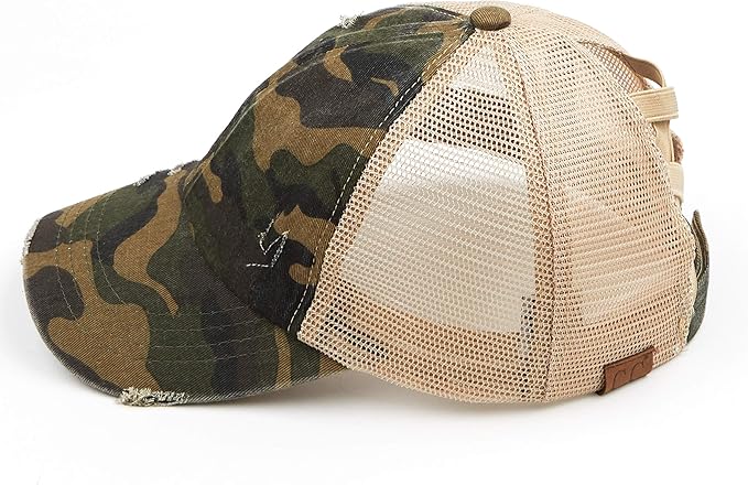 C.C Ponycap Messy High Bun Ponytail Adjustable Glitter Mesh Trucker Baseball Cap