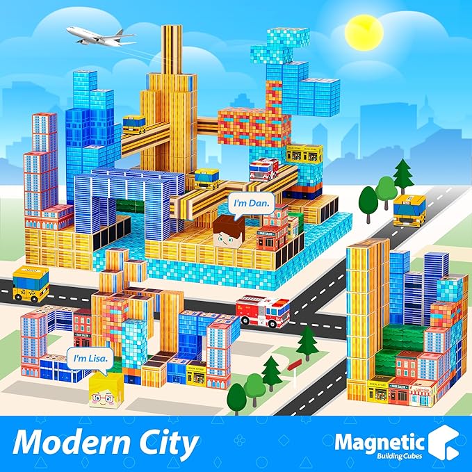 Magnetic Blocks, Modern City Edtion, Magnetic Building Cubes Boys & Girls Toys - Image 5