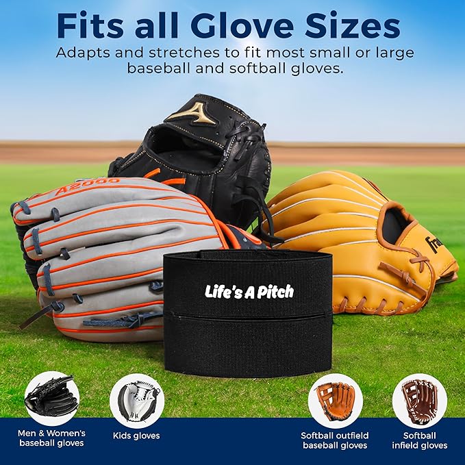 TOFL Baseball Glove Wrap Band for Break-in & Shaping | Elastic Mitt Strap | Adjustable Closure for Pocket Forming & Storage | Youth & Adult Softball Mitt Care Accessory (Message Options)