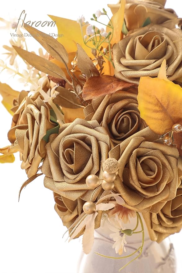 Floroom Artificial Flowers 25pcs Real Looking Antique Gold Foam Fake Roses - Image 3