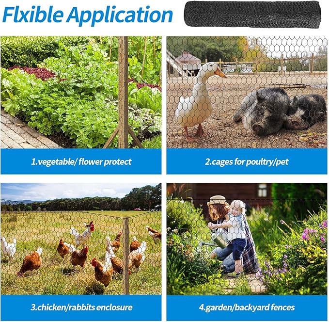 24'' x 150' Black Chicken Wire Mesh Fence, 20 Gauge Galvanized Poultry Netting - Image 6