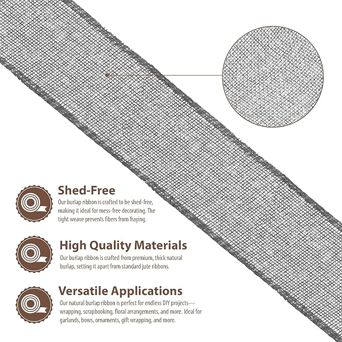Mandala Crafts Gray Burlap Ribbon 2.5 Inches Wide Jute Ribbons - Image 3