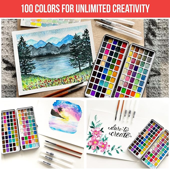Watercolor Paint Set with 100 Bright Colors: - Image 2