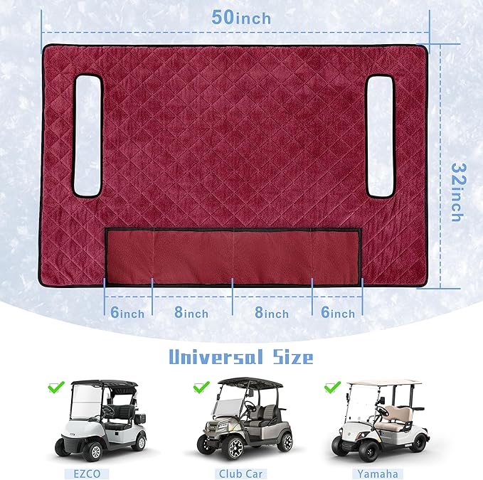 YOKYHOM Golf Cart Seat Covers with 4 Front Pockets, Thick Seat Towel Blanket with Non-Slip Backing, Fits EZGO, Club Car, Yamaha and More 2 & 4 Passenger Golf Carts, Red