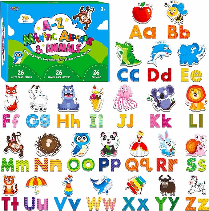 78 Magnetic Alphabet, 26 Uppercase, 26 Lowercase Letters & 26 Object Patterns by SpriteGru