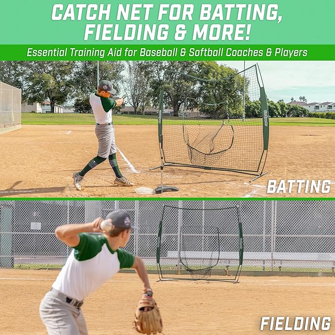 GoSports 7 x 7 ft Baseball & Softball Nets - Available in Team Colors - Batting & Pitching Net with Strike Zone