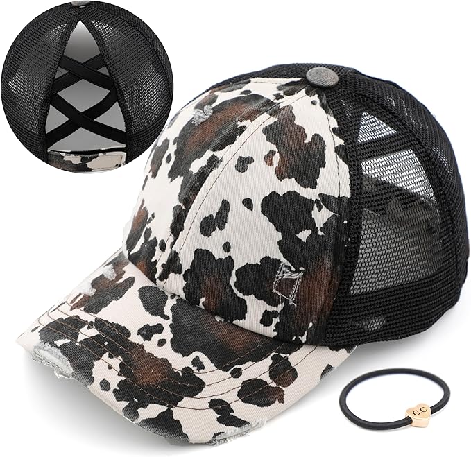 C.C Ponycap Messy High Bun Ponytail Adjustable Glitter Mesh Trucker Baseball Cap