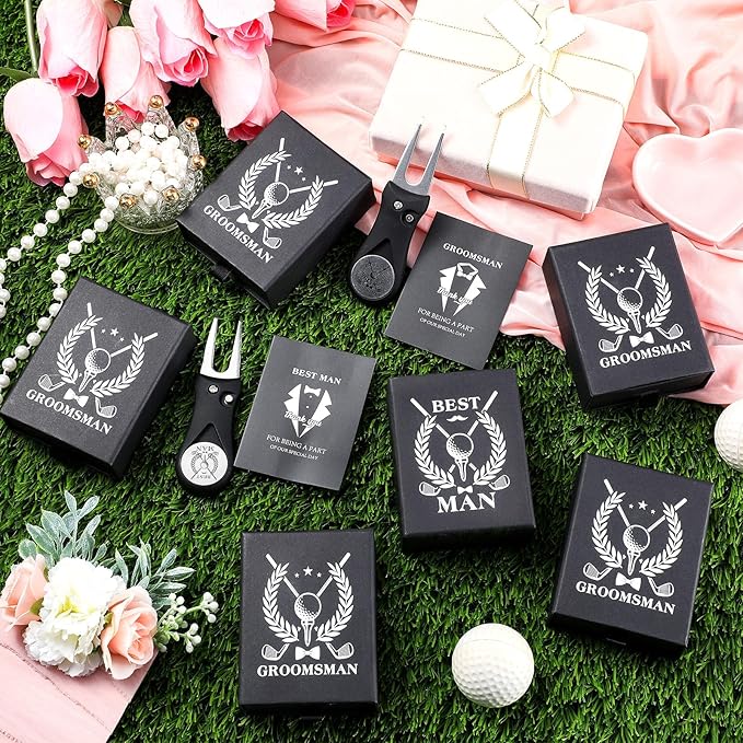 Seenelling 6 Sets Groomsmen Golf Proposal Gifts Box, Include Groomsman Divot Tool with Groomsman Golf Ball Marker, Thank You Card and Groomsmen Boxes for Wedding Groomsman Best Men Gifts Proposal Gift