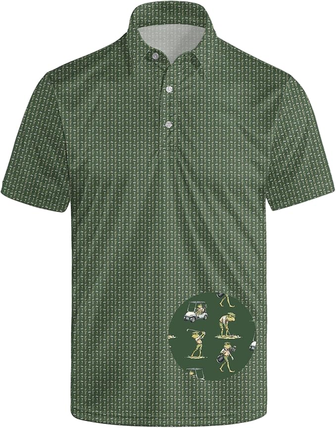 HUURAY Funny Golf Polos for Men Funny Print Short Sleeve Shirts Quick Dry Polo Shirts Hawaiian Shirt Performance Golf Outfits