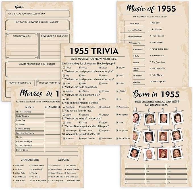70th Birthday Party Games, Born in 1955 Games Bundle, Birthday Party Supplies by QUPT