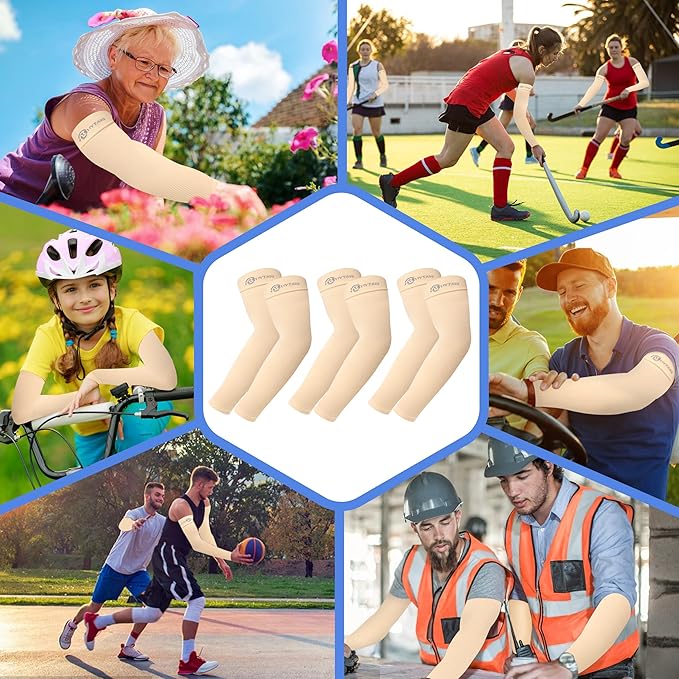 BHYTAKI UV Sun Protection Arm Sleeves, UPF 50 Sports Cooling Arm Compression Sleeves for Men Women Teenager