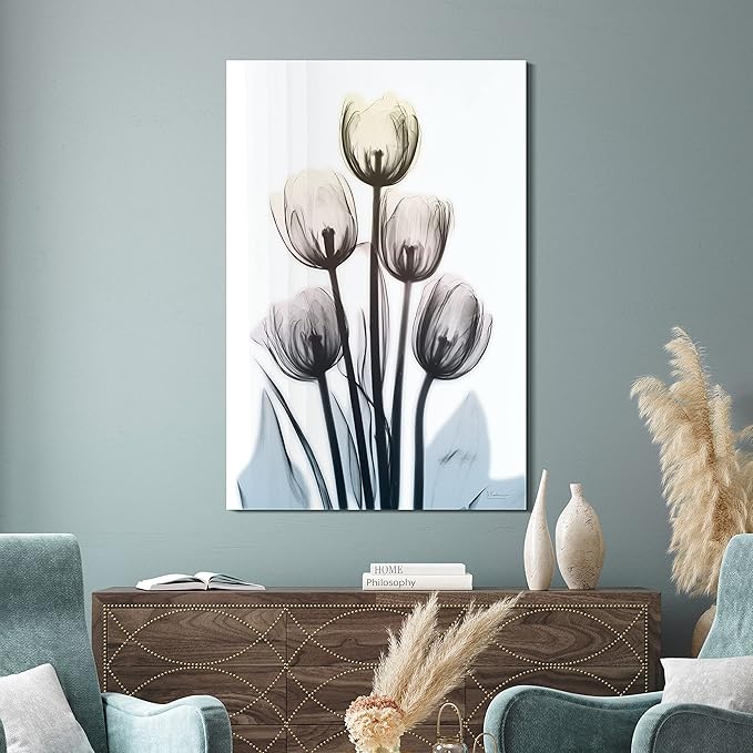Empire Art Direct 48"x32" Frameless Tempered Glass Wall Art, Springing Tulips by EmpireArtDirect
