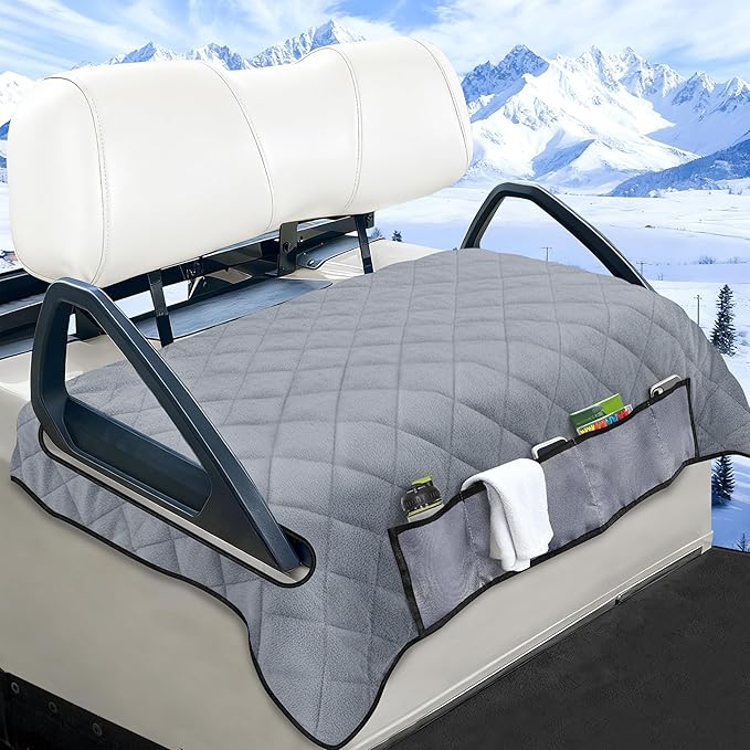 YOKYHOM Golf Cart Seat Covers with 4 Front Pockets, Thick Seat Towel Blanket with Non-Slip Backing, Fits EZGO, Club Car, Yamaha and More 2 & 4 Passenger Golf Carts, Gray