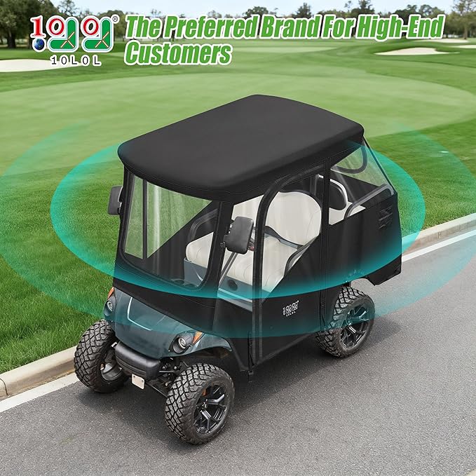 10L0L 4 Passenger Golf Cart Enclosure fit Yamaha G14 G16 G22 G29 Drive and Drive 2, 600D Heavy Duty 4 Person Yamaha Rain Cover with Clear PVC Windshield,Waterproof UV Block Oxford Cloth
