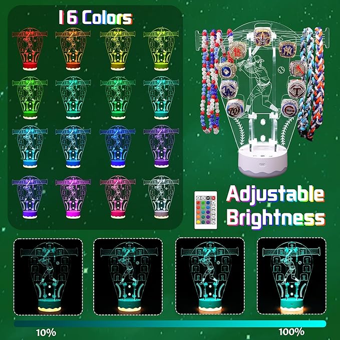 CoolGift Mart Light Up Softball Ring Holder, 16 Colors 3D LED Lights Acrylic Championship Ring Display Stand, with Remote Control, Birthday Xmas Softball Gifts for Girls Women Players Fans
