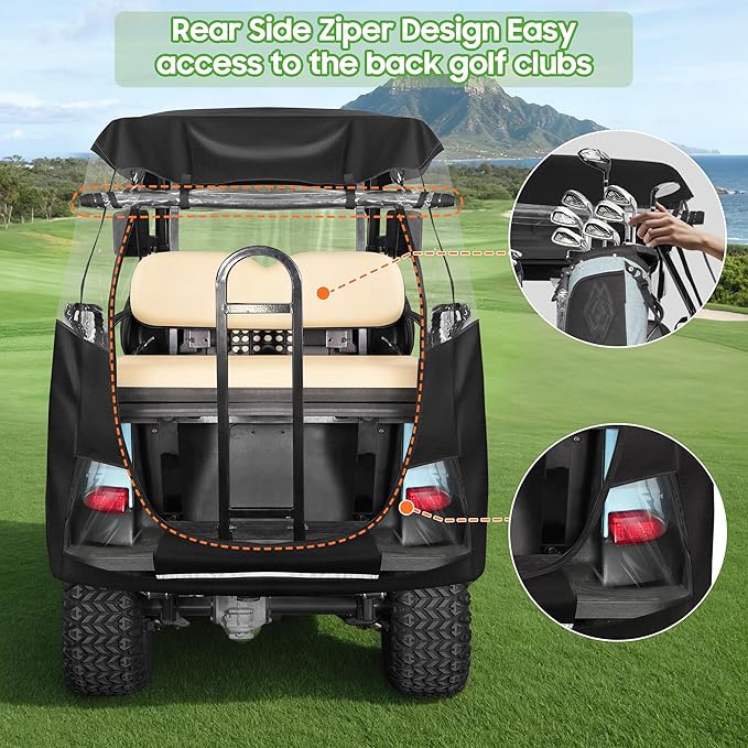 10L0L 4-Passengers Golf Cart Enclosure for Club Car Precedent 57" Short Roof, 600D Waterproof Clear Rain Cover with Security Side Mirror Openings, All Weather Waterproof Snowproof Driving Covers