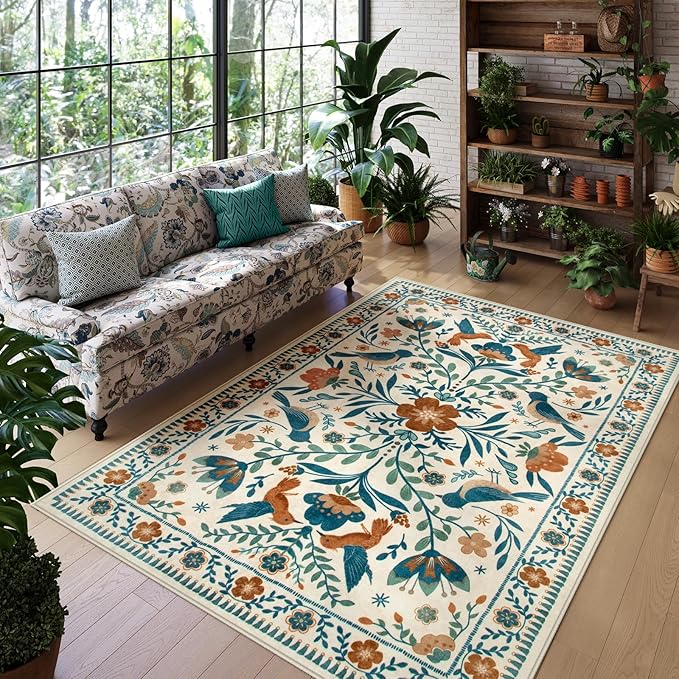 Morebes Washable Floral 8x10 Area Rugs by Morebes