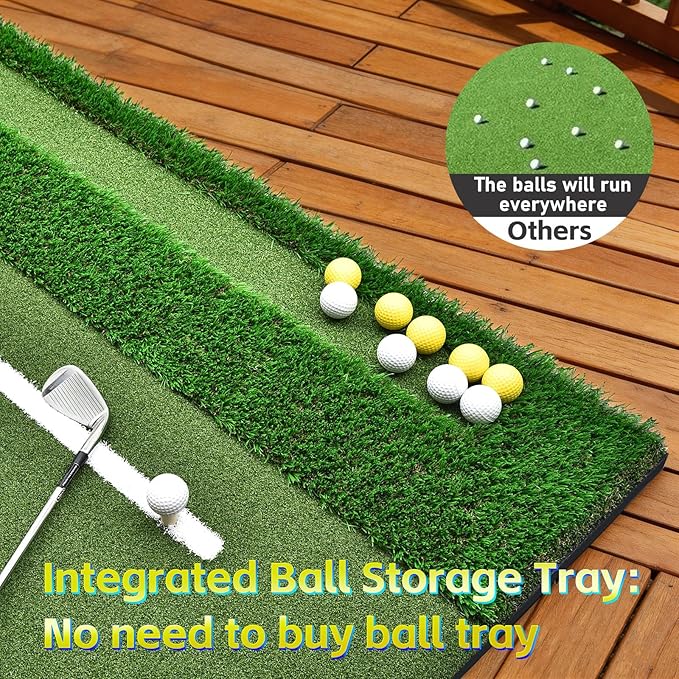 (Enlarged×Thickened) Golf Mat 1.22in/1.42in, 5x4ft/5x5ft Dual-Turf Golf Hitting Mat with Ball Tray for Indoor Outdoor, Heavy Duty Commercial Golf Mat, High-Elasticity Golf Practice Mat for Simulator
